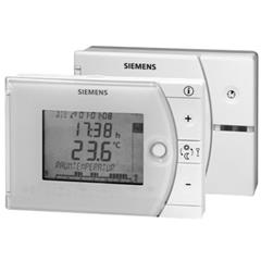 Room thermostat with 2-point control and 7-day time switch, receiver with relay outputs (RF set), batteries, heating or cooling, receive time signal DCF77